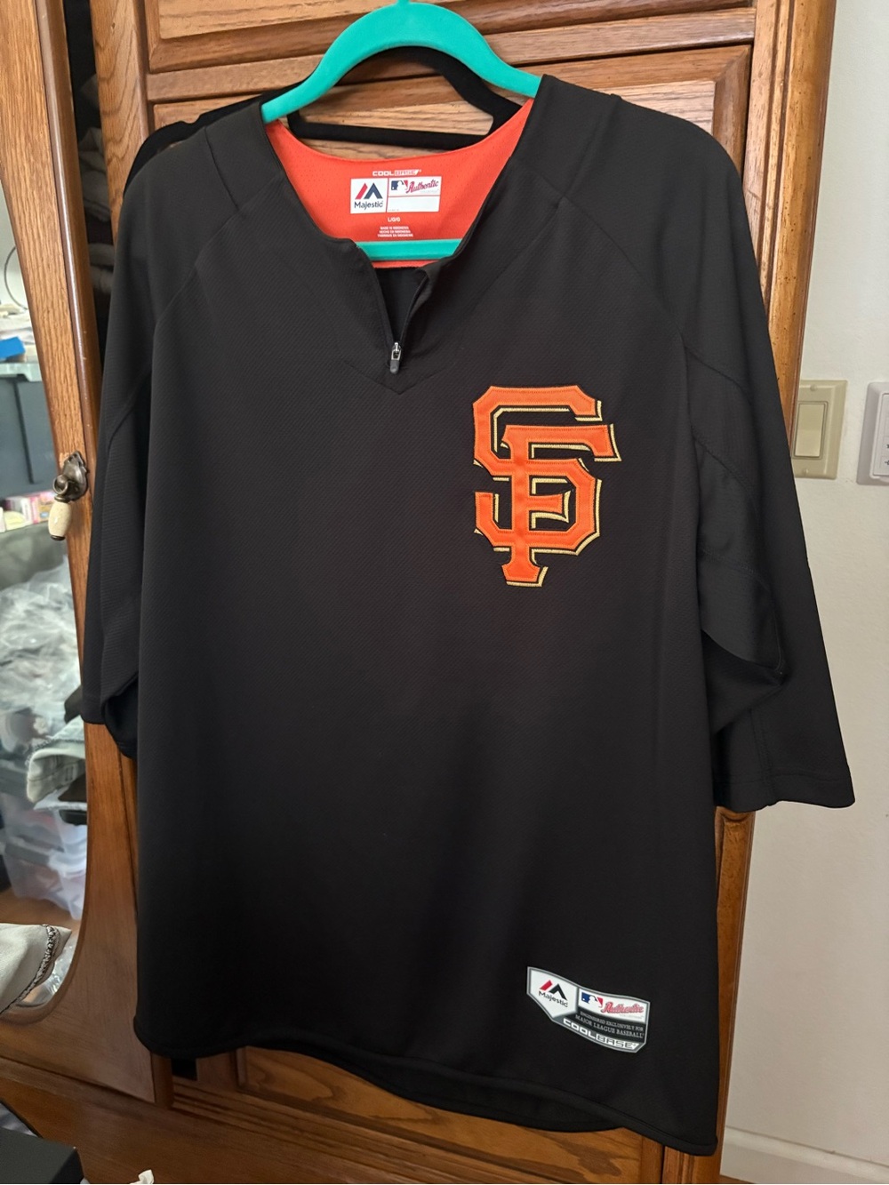 Majestic Black Pullover Jersey with Zip Neck and Embroidered SF Logo